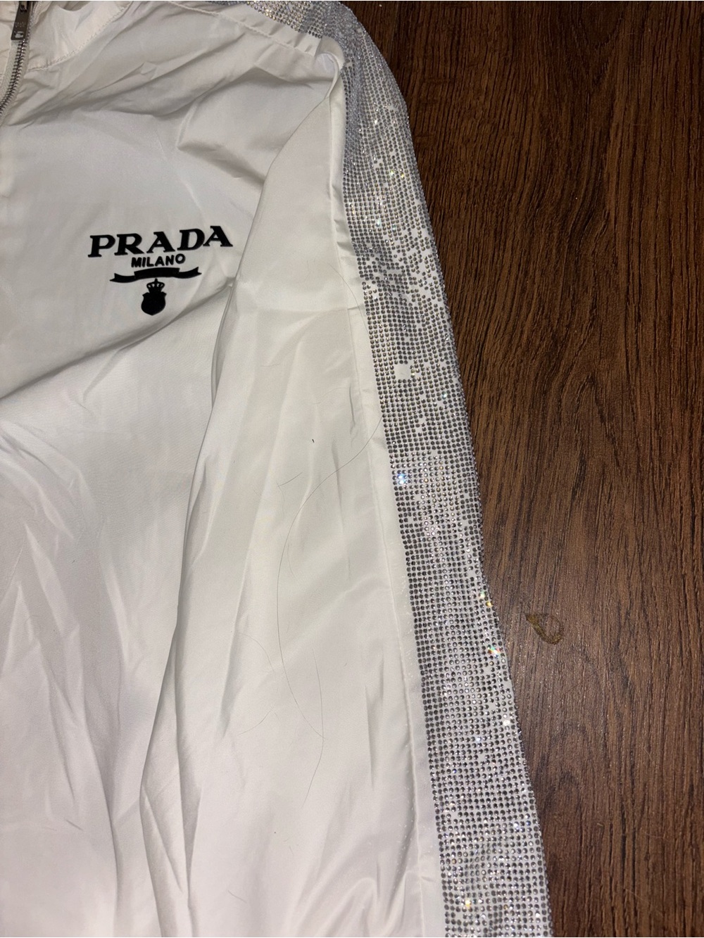 Prada White Rhinestone Nylon Quarter Zip Jacket with Silver Hardware - Picture 8 of 10